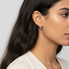 Everlasting Sparkle: 925 Sterling Silver Pavé Huggie Hoop Earrings | BJER-019