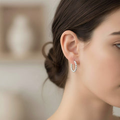 925 Sterling Silver Small Textured Hoop Earrings, Beaded Design, Classic Round Shape, Hinged Closure | Gifts for Women & Girls & Girlfriend |Wedding and Christmas Gifts | BJER-08