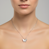 925 Sterling Silver Butterfly Necklace – Mother of Pearl & CZ Pendant | BJ-28