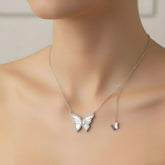 925 Sterling Silver Dainty Butterfly Y-Necklace – Iridescent Shell & Pave Crystal Celestial Jewelry | BJ-039