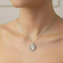 925 Sterling Silver Interlocking Eternity Circle & Pavé Heart Necklace | Romantic Layered Charm Pendant BJ-018