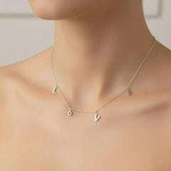 925 Sterling Silver LOVE Dangle Necklace – Minimalist Letter Charm Choke | BJ-37