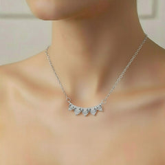 925 Sterling Silver Five-Heart Smile Necklace – Heart-Cut CZ Curved Bar Pendant | BJ-038