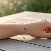 925 Sterling Silver Evil Eye Bracelet, Blue Glass Bead Charm, Dainty Chain Link Protection Jewelry | Gifts for Women & Girls & Girlfriend |Wedding and Christmas Gifts BJBR036