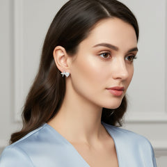 925 Sterling Silver Star Stud Earrings with Cubic Zirconia, Clear Crystal, Small Dainty Jewelry for Women | Gifts for Women & Girls & Girlfriend |Wedding and Christmas Gifts | BJER-015