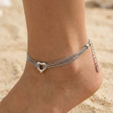 925 Sterling Silver Multi-Layer Anklet Heart Pendant Anklet for Women | Adjustable Lenth | Premium Polished Finish | BJAK-0010