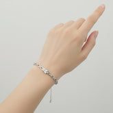 925 Sterling Silver Crystal Bracelet, Elegant Chain Link Design with Square Center Stone, Adjustable Length, Jewelry for Women| Gifts for Women & Girls & Girlfriend |Wedding and Christmas Gifts | BJBR-038