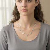 925 Sterling Silver Jewelry Set with Blue Crystal, Bow Design Necklace | BJ-04