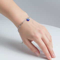 925 Sterling Silver Evil Eye Protection Bracelate with Blue Glass Bead, Delicate Chain Pendant, Traditional Amulet Jewelry| Gifts for Women & Girls & Girlfriend |Wedding and Christmas Gifts | BJBR-046