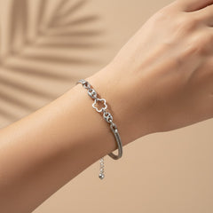 925 Sterling Silver Mesh Chain Bracelet with White Star Charm, Delicate Women's Jewelry | Gifts for Women & Girls & Girlfriend |Wedding and Christmas Gifts | BJBR-01