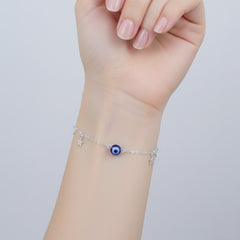 925 Sterling Silver Evil Eye Necklace with Stars, Blue Glass Bead Pendant, Dainty Chain Jewelry | Gifts for Women & Girls & Girlfriend |Wedding and Christmas Gifts | BJBR-049