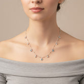 925 Sterling Silver Multi-Heart Charm Necklace | Light Blue Crystal and Silver Heart Dangle Choker for Women| BJ-03