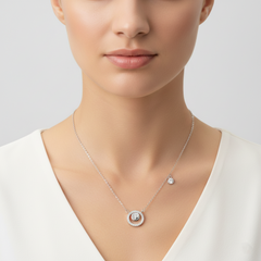 925 Starling Silver Dellis CZ Double Round Necklace Elegant Cubic Zirconia Pendant Sterling Silver Necklace for Women Sparkling Jewelry | Gifts for Women & Girls & Girlfriend |Wedding and Christmas Gifts | BJ-017