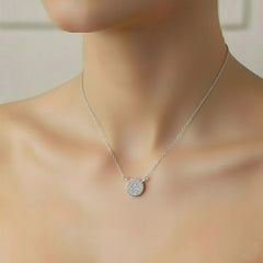 925 Sterling Silver Full Pave Disc Pendant Necklace | Premium Pure Silver Jewellery India | BJ-07