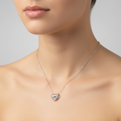 925 Sterling Silver Double Heart Necklace – Sparkling Pave CZ Bow Pendant| BJ-35