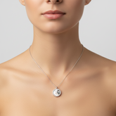 925 Sterling Silver Celestial Sun Medallion Necklace | Vintage Mother of Pearl Inlay & Sparkling Halo Pendant | BJ-23