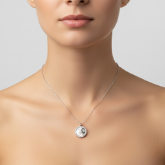 925 Sterling Silver Celestial Sun Medallion Necklace | Vintage Mother of Pearl Inlay & Sparkling Halo Pendant | BJ-23