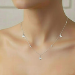 925 Sterling Silver Butterfly Station Choker Necklace for Women | Minimalist Cubic Zirconia Layering Chain