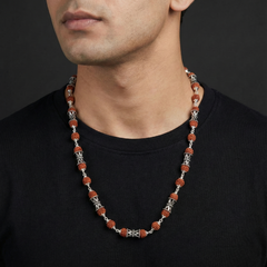 Elite 925 Sterling Silver Rudraksha Mala – Handcrafted Hourglass Filigree Chain | BJRDXMLA-04