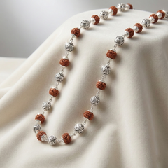 Silver Rudraksha Mala | Daily Wear Spiritual Chain | BJRDXMLA-09