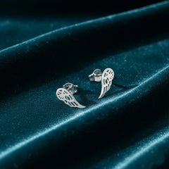 Divine Spirit: 925 Sterling Silver Cut-Out Angel Wing Stud Earrings| BJER-014