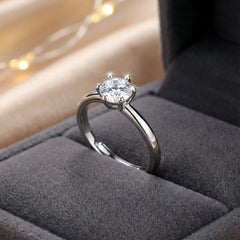 925 Sterling Silver Solitaire Ring with Cubic Zirconia Stone, Classic Engagement Style, Minimalist Design | BJLR-0014