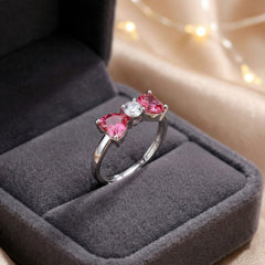 925 Sterling Silver Pink Heart Crystal Ring, Elegant Butterfly Design with Cubic Zirconia, Wedding Engagement Band | BJLR-016