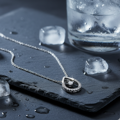 925 Sterling Silver Open Pear Floating Diamond Necklace Elegant Pendant Necklace for Women Minimalist Jewelry Gift Hypoallergenic & Timeless Design | Gifts for Women & Girls & Girlfriend |Wedding and Christmas Gifts | BJ-016