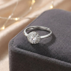 925 Sterling Silver Round Halo Engagement Ring, Cubic Zirconia Solitaire with Crystal Accents, Classic Wedding Band | BJLR-0013