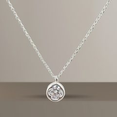 925 Sterling Silver Crystal Flower Pendant Necklace, Delicate Chain, Round Solitaire Design | BJ-06