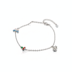 925 Sterling Silver Cute Charm Anklets for Girls & Women | Butterfly, Teddy & Mushroom Charms | Adjustable Chain | BJAK-0006