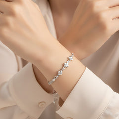 925 Sterling Silver Floral Bracelet, Mesh Chain Design with Flower Charms, Adjustable Length | Gifts for Women & Girls & Girlfriend |Wedding and Christmas Gifts | BJBR-07