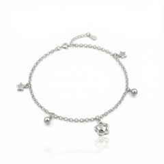 925 Starling Silver Chain Anklet with Star Charms and Beads, Adjustable Clasp | BJAK-0001