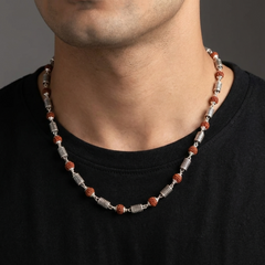 Silver Rudraksha Beaded Necklace with Designer Cylindrical Links | BJRDXMLA-02