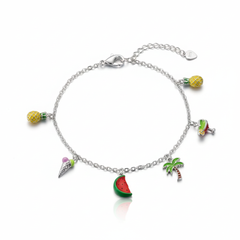 925 Sterling Silver Fruit Charm Anklets for Girls & Women | Watermelon, Pineapple & Ice Cream Charms | Cute Trendy Anklets | BJAK-0003