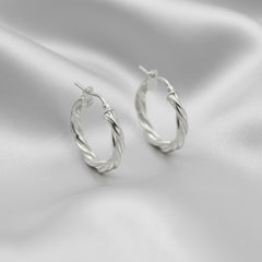 925 Sterling Silver Twisted Hoop Earrings, Classic Round Design, Hinged Closure, Jewelry for Women | Gifts for Women & Girls & Girlfriend |Wedding and Christmas Gifts | BJER-016