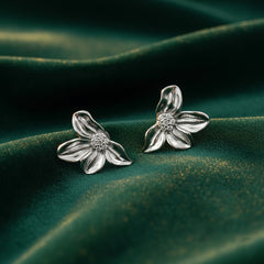 Blooming Elegance: 925 Sterling Silver Textured Floral Stud Earrings | BJER-06