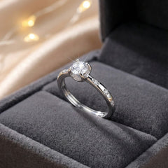 Sterling Silver Solitaire Engagement Ring with Cubic Zirconia, Round Cut Crystal Gemstone, Channel Set Side Stones | BJLR-0001