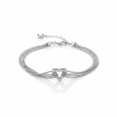 925 Starling Silver Multi-Strand Chain Anklet with Heart Charm, Adjustable Lobster Clasp | BJAK-0004