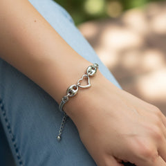 925 Sterling Silver Heart Bracelet, Mesh Chain Design with Heart Charms, Adjustable Length | Gifts for Women & Girls & Girlfriend |Wedding and Christmas Gifts | BJBR-09