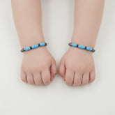 925 Starling Silver Handcrafted Beaded Kids Nazariya, Hematite Grey with Turquoise Blue Accents, Navy Crystal Spacers  | BJKDNJ-03