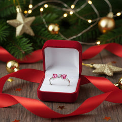 925 Sterling Silver Pink Heart Crystal Ring, Elegant Butterfly Design with Cubic Zirconia, Wedding Engagement Band | BJLR-016