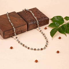 Silver Rudraksha Cube Bead Mala | Handcrafted Spiritual Jewellery | BJRDXMLA-06