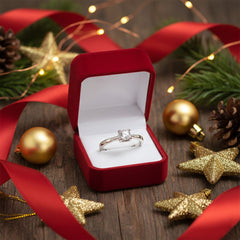 Sterling Silver Solitaire Engagement Ring with Cubic Zirconia, Round Cut Crystal Gemstone, Channel Set Side Stones | BJLR-0001