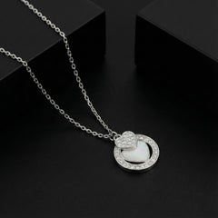925 Sterling Silver Interlocking Eternity Circle & Pavé Heart Necklace | Romantic Layered Charm Pendant BJ-018