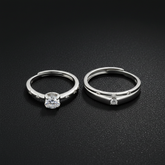 925 Sterling Silver Cubic Zirconia Engagement Ring, Round Cut Solitaire with Crystal Accented Band, 925 Silver Wedding Ring Set | BJLR-0018