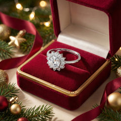 925 Sterling Silver Snowflake Ring with Cubic Zirconia, Floral Design, Elegant Wedding Engagement Statement Ring | BJLR-017