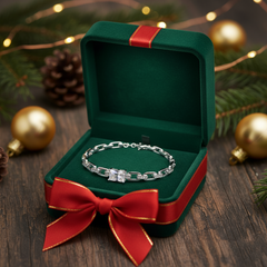 925 Sterling Silver Crystal Bracelet, Elegant Chain Link Design with Square Center Stone, Adjustable Length, Jewelry for Women| Gifts for Women & Girls & Girlfriend |Wedding and Christmas Gifts | BJBR-038