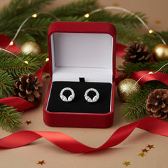 Nature’s Glow: 925 Sterling Silver Marquise Leaf & Halo Circle Studs | BJER-024