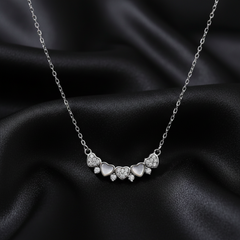 925 Sterling Silver Heart Cluster Curved Necklace – Iridescent MOP & Crystal Heart Bar Pendant | BJ-40